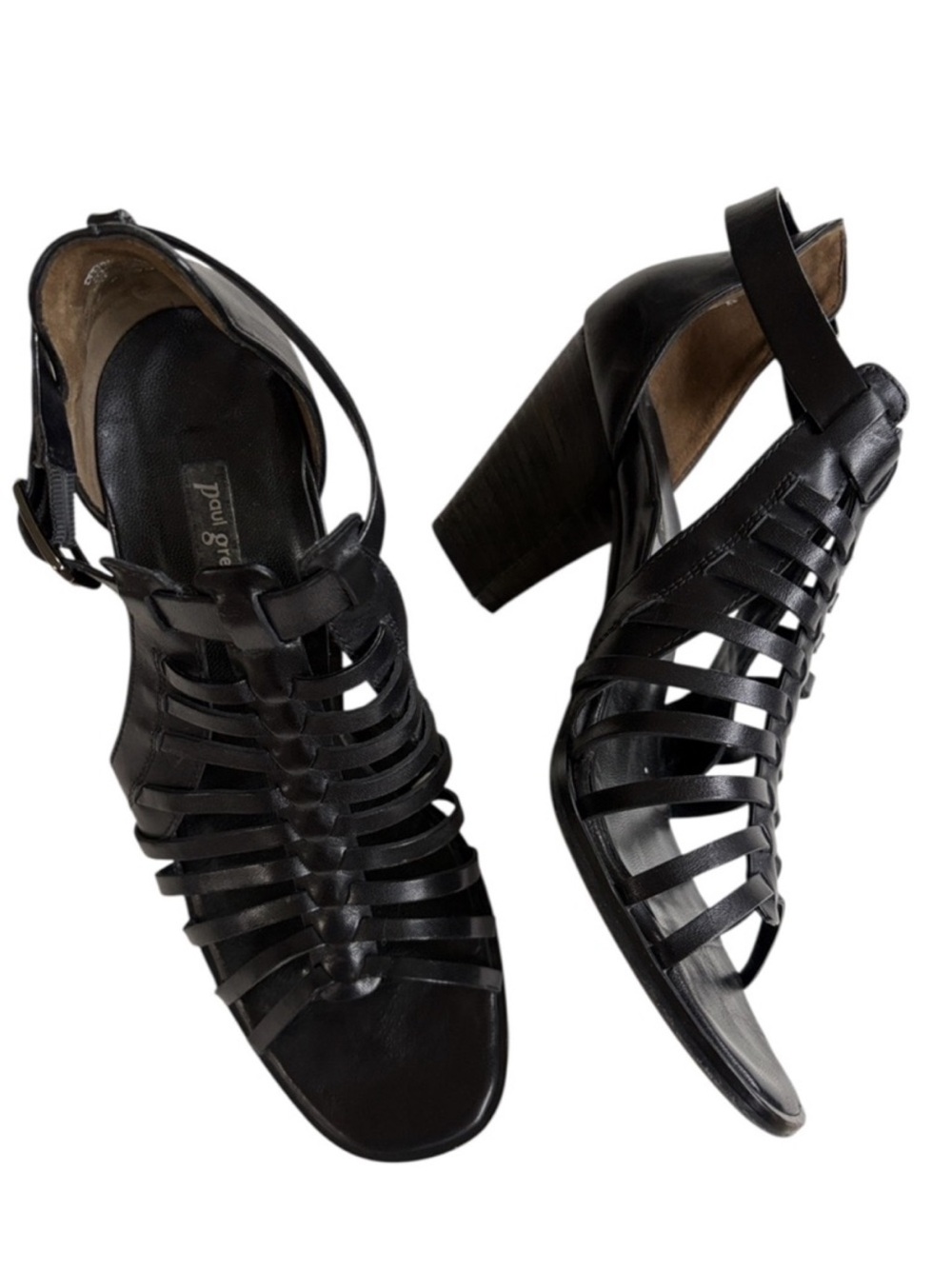 EUC Paul Green Leather Christy Strappy Heeled Sandals Black Size 8.5